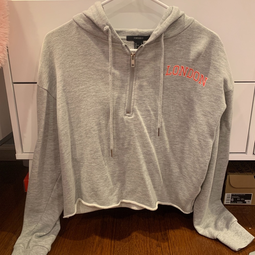 Forever 21 Gray Quarter Zip Sweatshirt Hoodie Red London Design